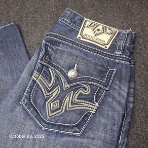 MEK DNM Debrecen Bootcut Y2K Jeans Size 33x32‎ Embroidered Button Fly Back Flap